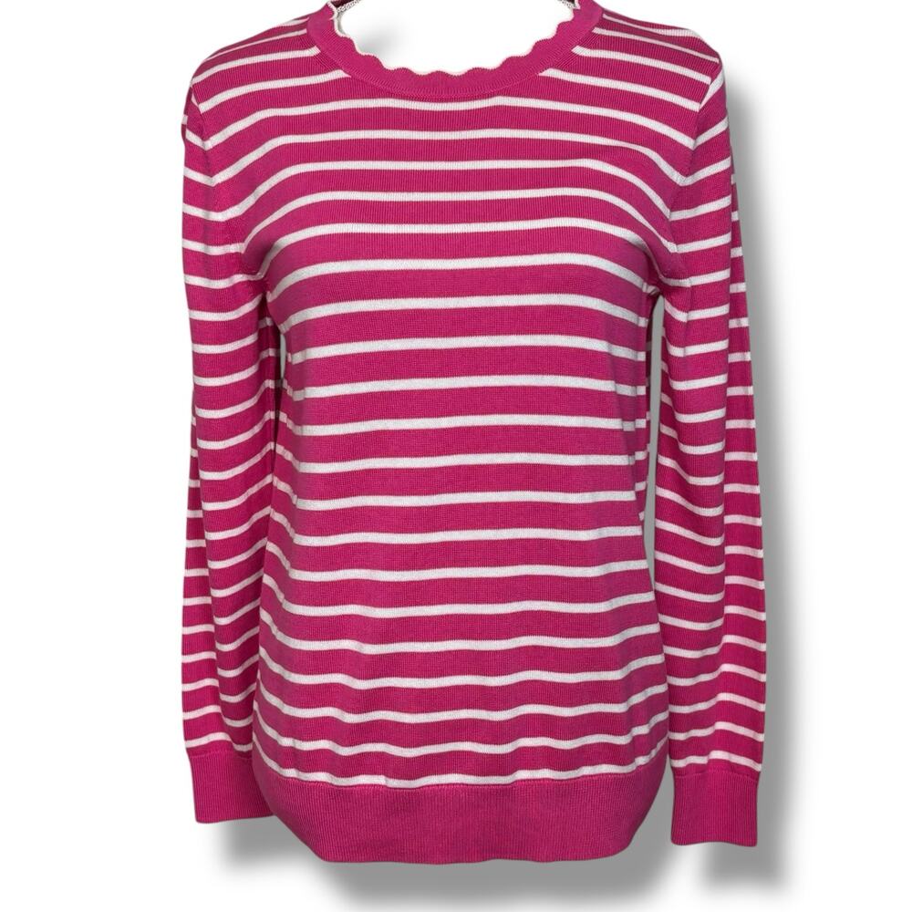 Banana Republic Pink & White Summer Sweater with Scalloped Neck Size Medium
